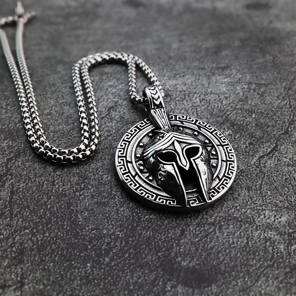 Wholesale Vintage Titanium Steel Men's Solid Color Single Sided Spartan Mask Necklace