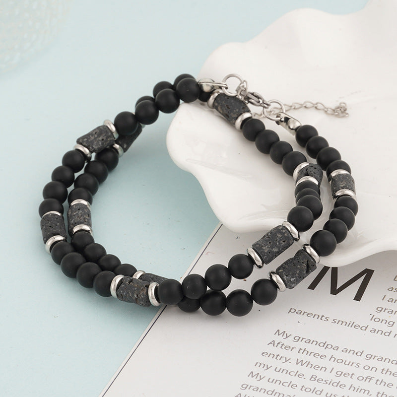 Wholesale Tiger Stone Natural Stone Men Beaded Black Agate Volcanic Stone Bracelet Necklace