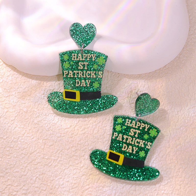 Wholesale St. Patrick's Day Flower Earrings Jewelry Set Acrylic Earrings