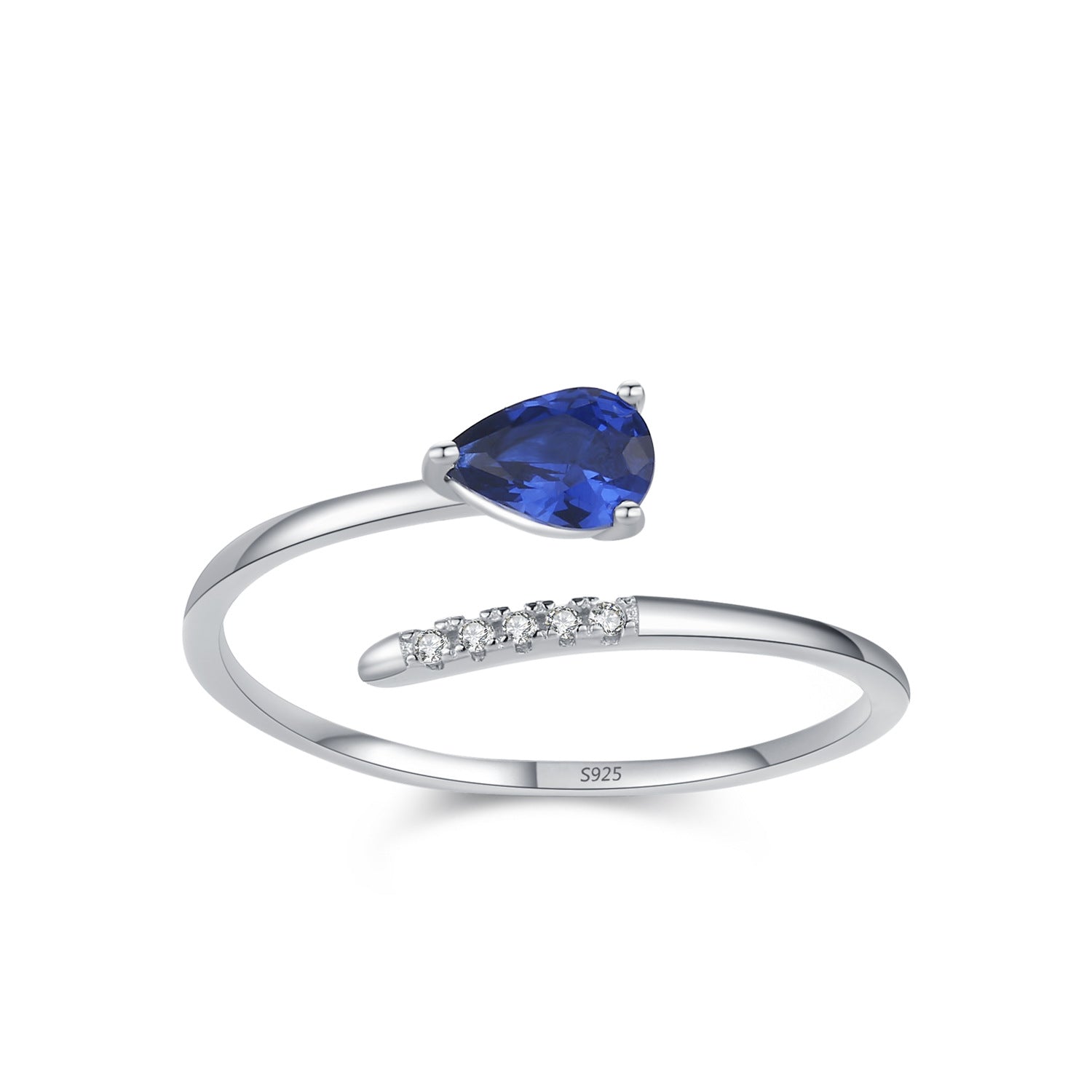 Wholesale S925 sterling silver  sapphire blue water drop zircon ring