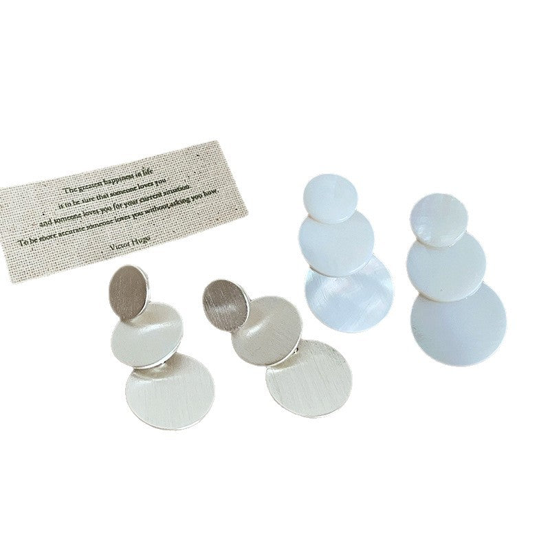 Wholesale Three Layer Brushed Disc Shell Earrings Trendy Jewelry Accessory Gift for Women