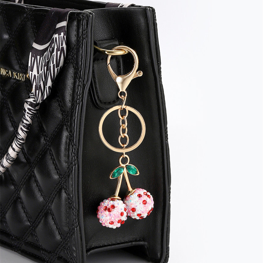 Wholesale Cute Simulation Fruit Alloy Rhinestone Cherry Keychain ACC-KC-RongRui032