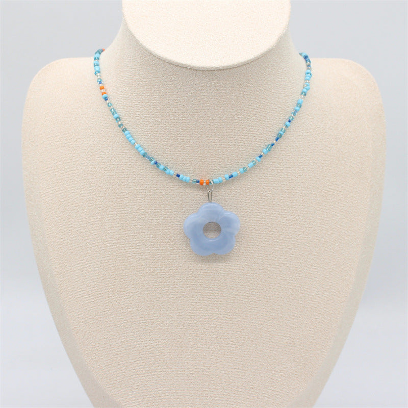 Wholesale colorful flower rice beads beaded necklace