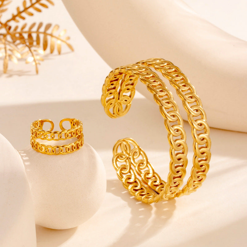 Wholesale Titanium steel personality  popular double-layer chain opening adjustable bracelet