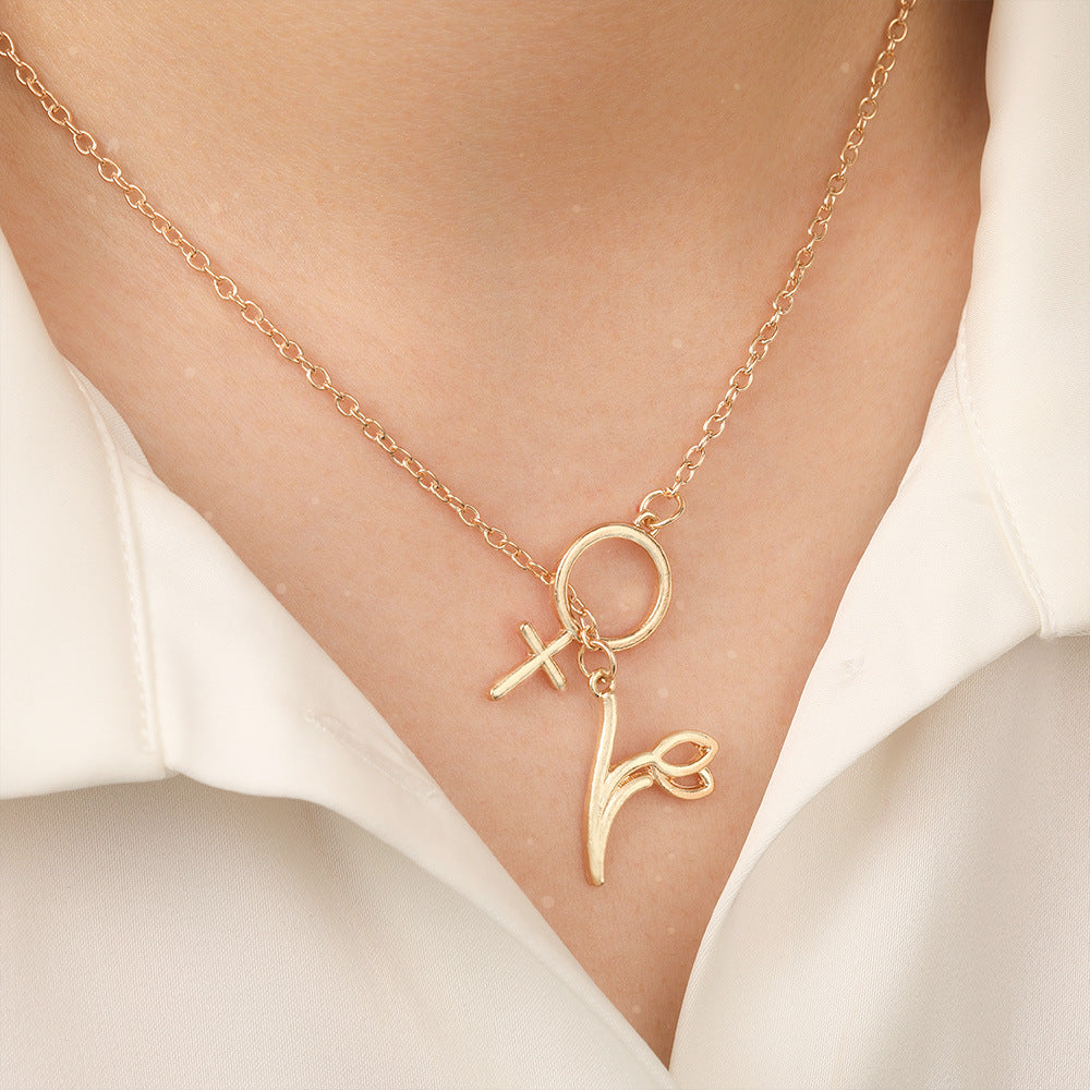 Wholesale mother's day jewelry fashion personality golden cross tulip pendant necklace