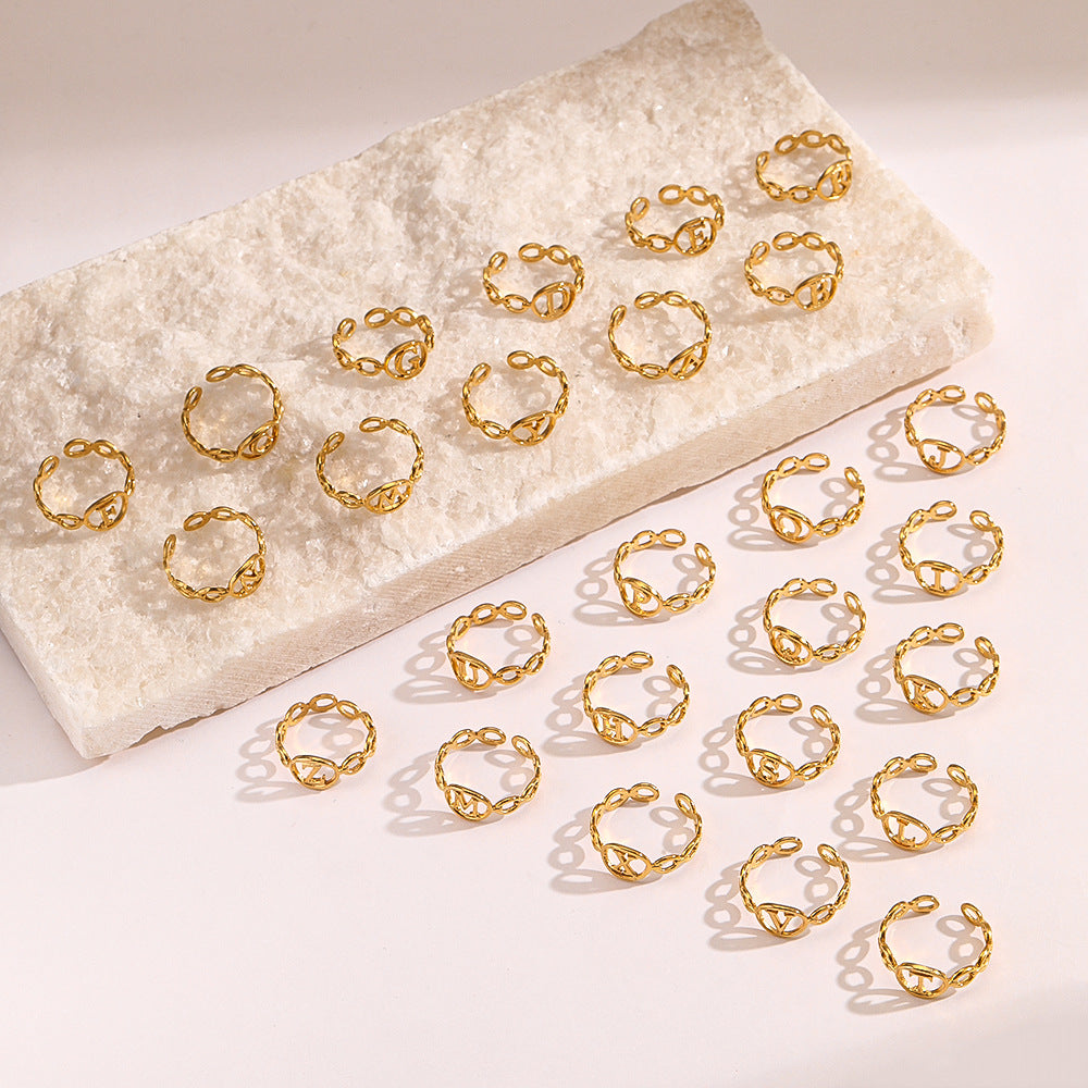 Wholesale Simple 26 Letters Stainless Steel Rings Open Adjustable Rings ACC-RS-JiaLi005