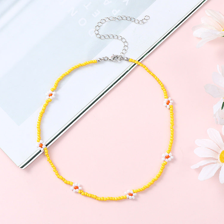 Wholesale Ethnic Style Rice Bead Flower Necklace