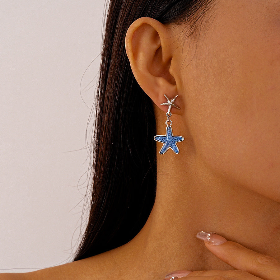 Wholesale Starfish resin silver needle earrings