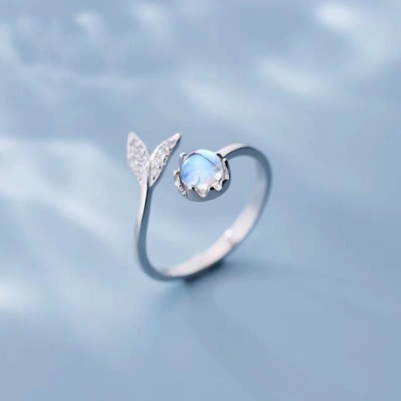 Wholesale Fishtail ring Moonstone index finger adjustable ring