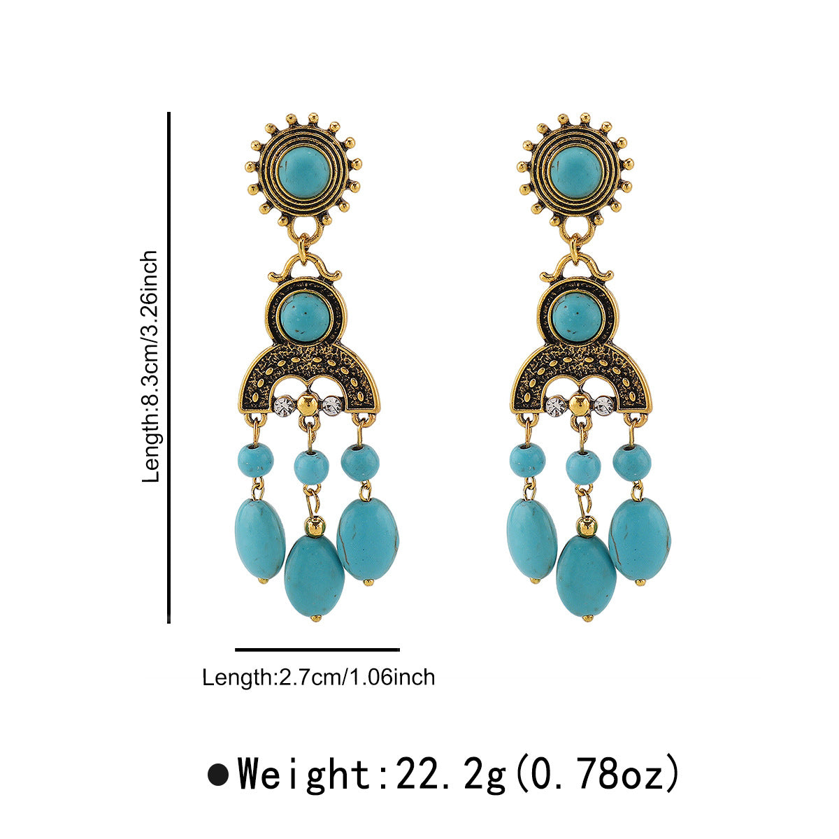 Wholesale  Ethnic Style Turquoise Tassel Earrings Personalized Retro Elegant Palace Style Earrings Earrings