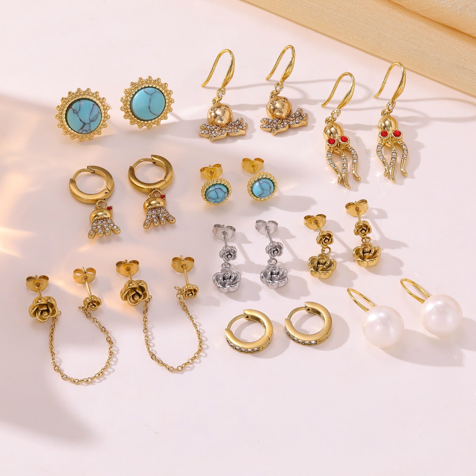 Wholesale Titanium Steel Real Gold Plated Flower Pearl Stud Earrings Everyday Fashion Accessory For Women