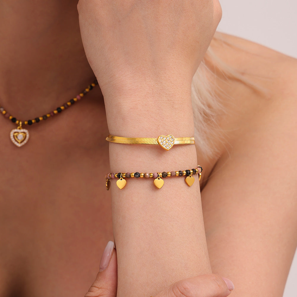 Wholesale Stainless Steel Natural Stone Handmade Beaded Necklace Bracelet Set