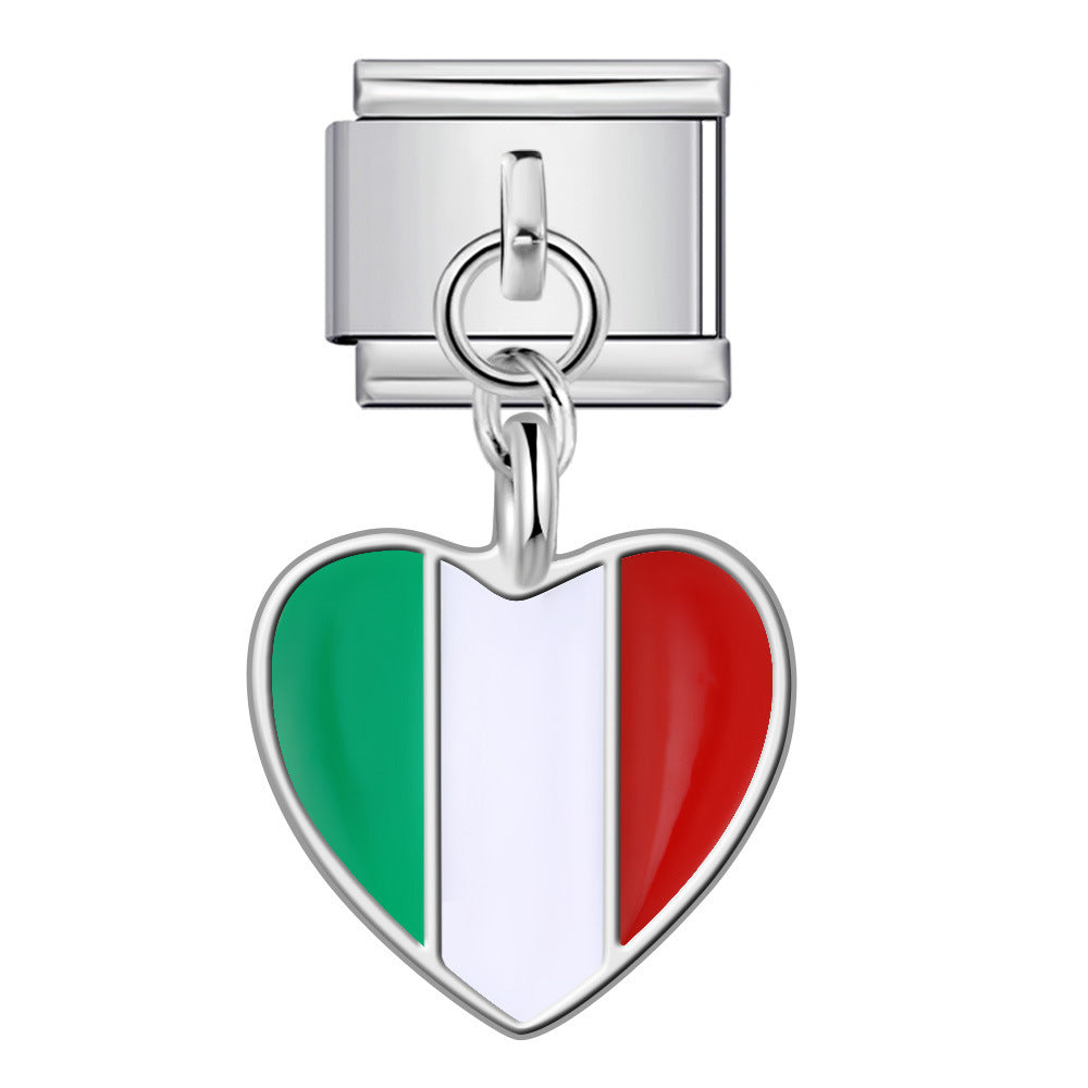 Wholesale Italian Charm Bracelet 9mm DIY Heart-shaped national flag   Creative Stainless Steel Composable Bracelet
