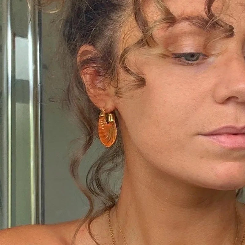 Wholesale  U-shaped Color  Glass Striped Small Wings Advanced Glass Earrings