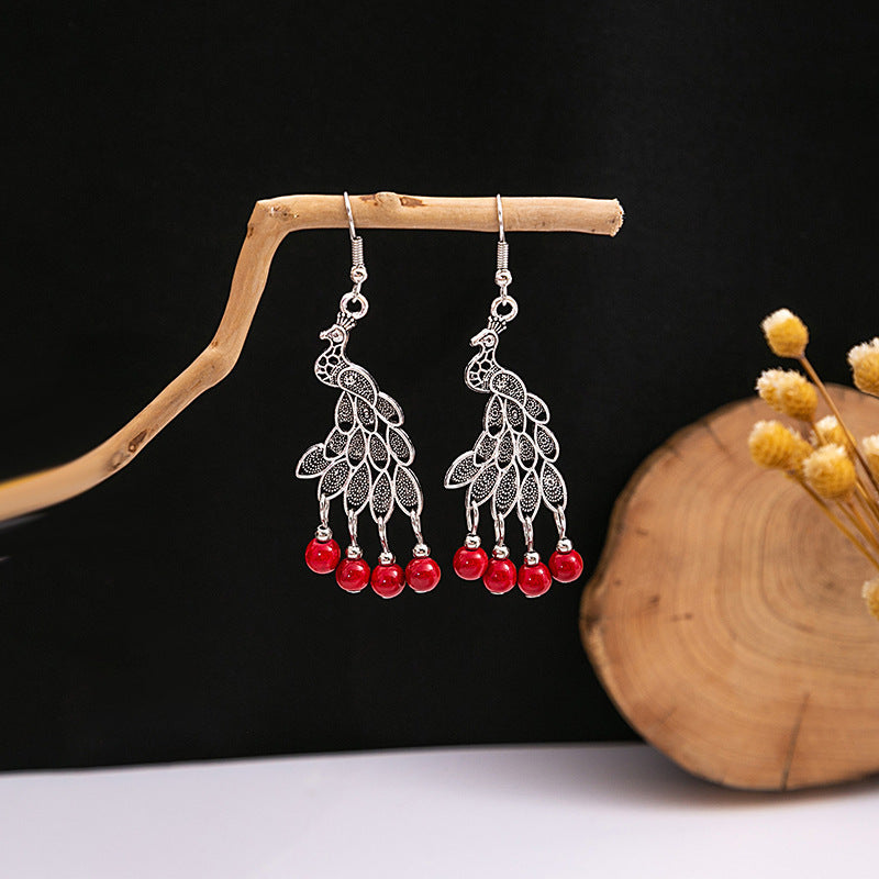 Wholesale Alloy Drop Earrings,  Red Tassel Bohemian Style,  Boutique Resale Jewelry Accessory