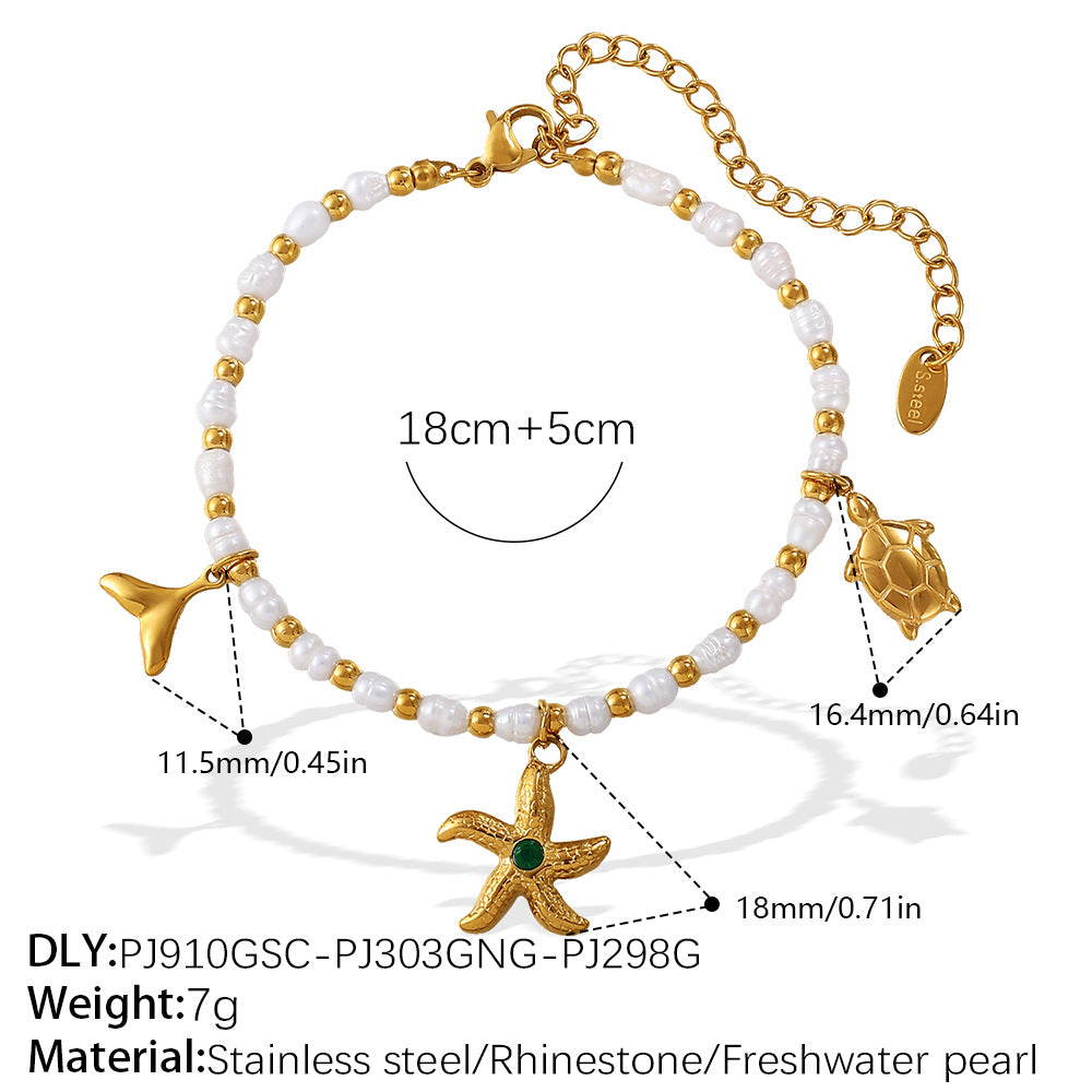 Wholesale  Fashion Creative Ocean Theme Freshwater Pearl DIY Dolphin Pendant Bracelet Plated with 18K Gold Niche Jewelry for Women