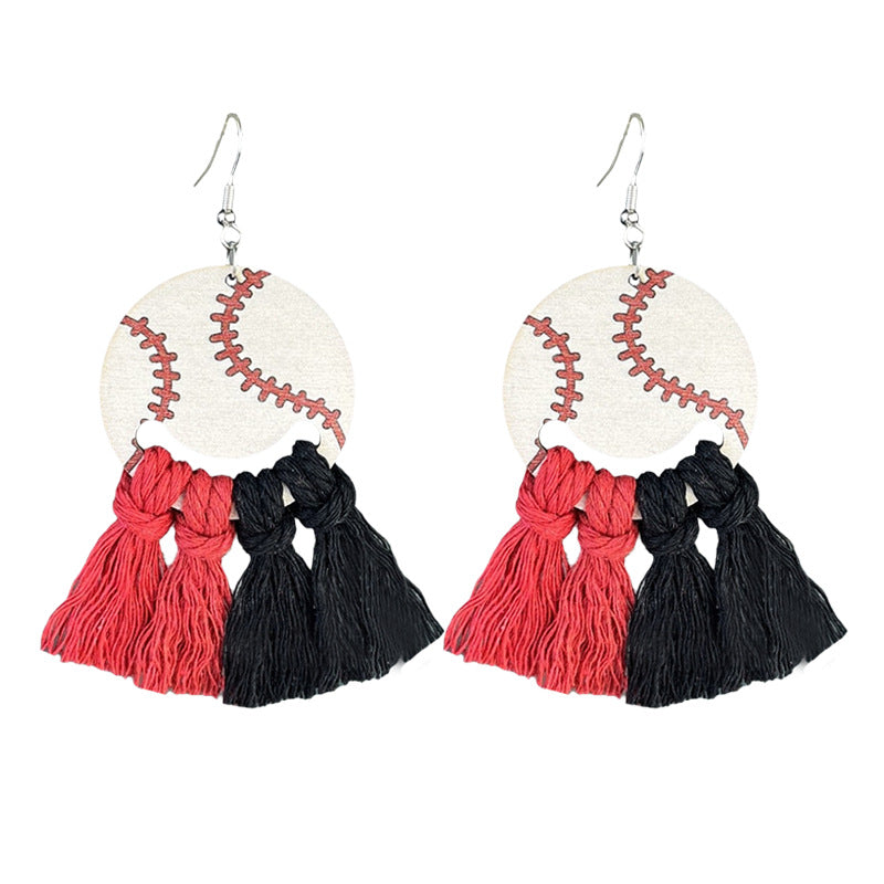 Wholesale  Baseball Season Team Refueling Color Matching Woven Tassel Texted Earrings