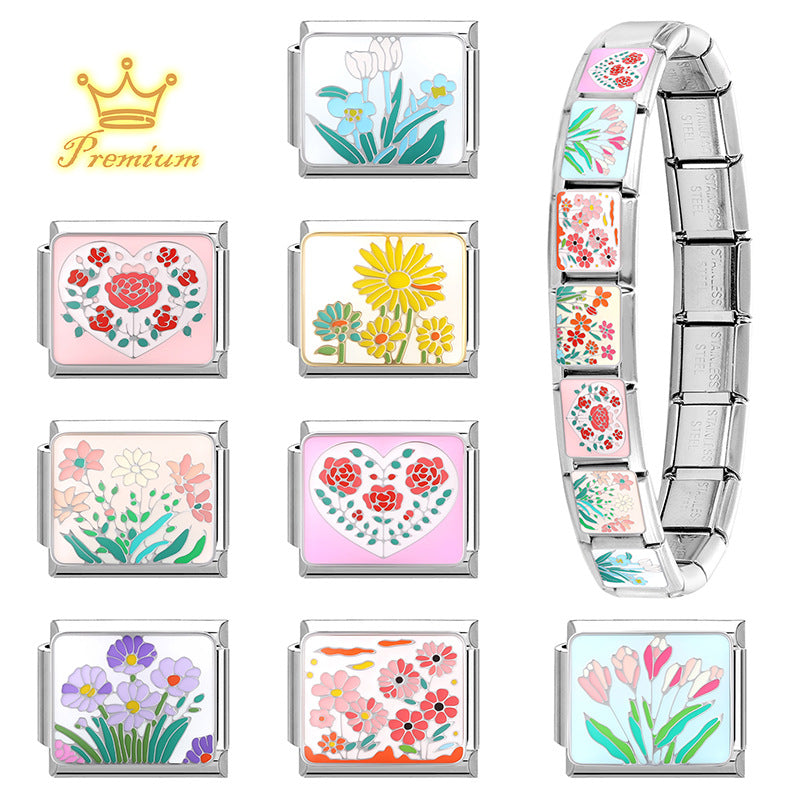 Wholesale  9mm Italian Charm Starter Bracelets DIY square Single Section Creative Stainless Steel Composable Bracelet