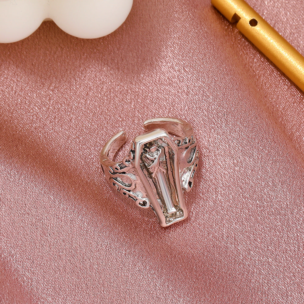 Wholesale Gothic Men's Rings Vintage Mummy Coffin Open Alloy Ring ACC-RS-HanQian001