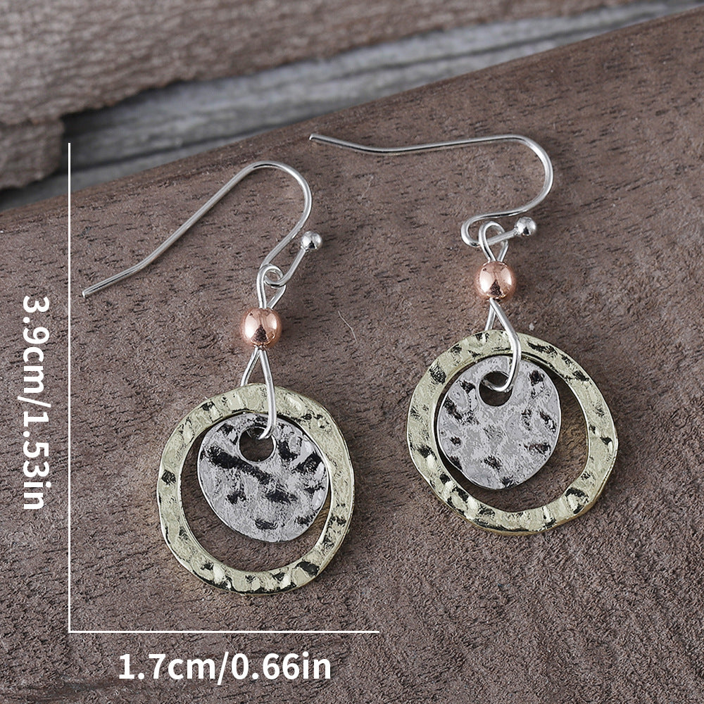 Wholesale Retro Coin Ring Overlapping Two-color Earrings