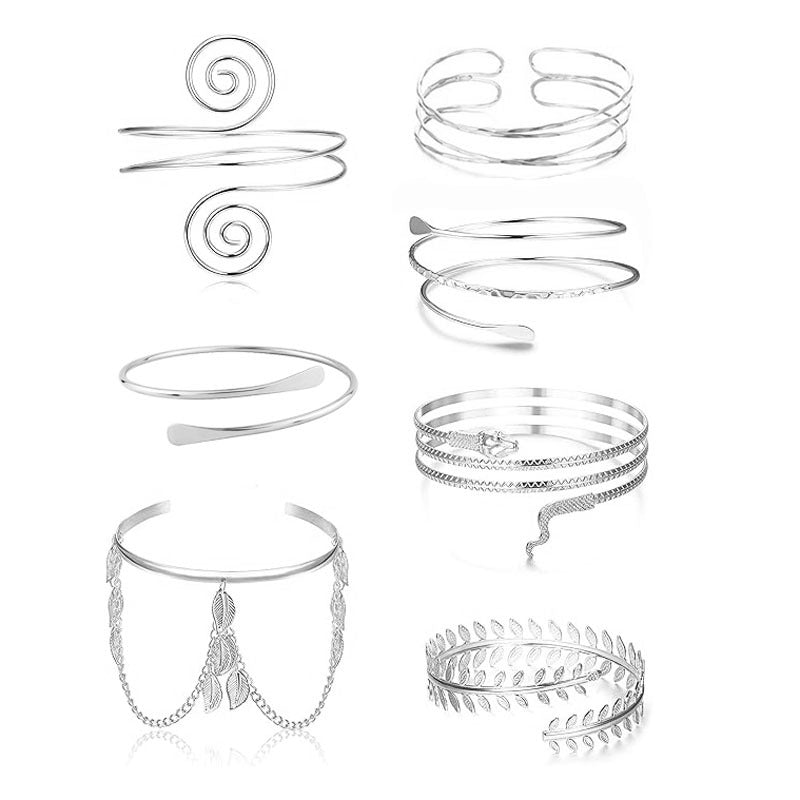 Wholesale Geometric Metal Snake Arm Ring Fashion  Exaggerated Leaf Bracelet suit