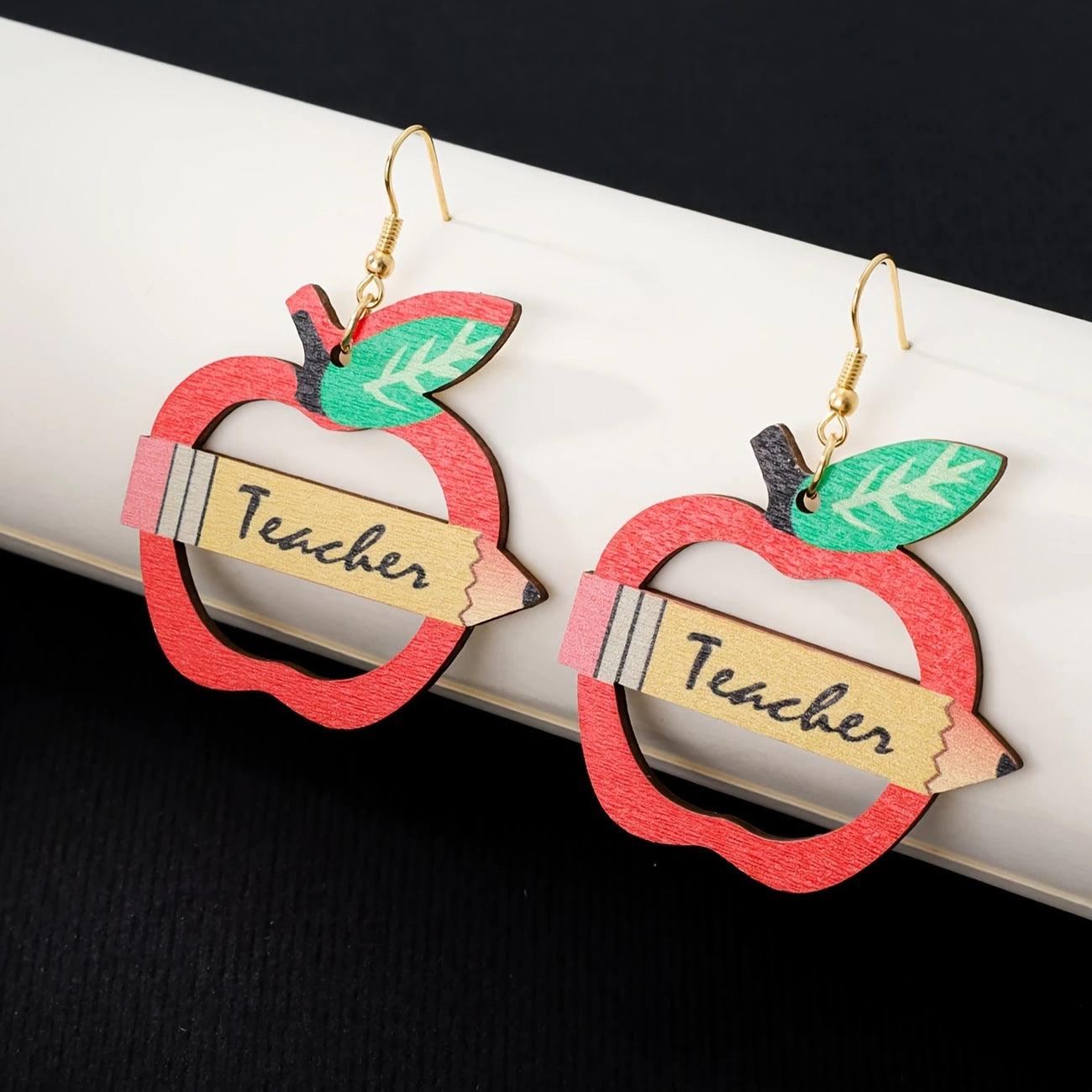 Wholesale  Apple-Shaped Pencil Design Teacher's Day Earrings
