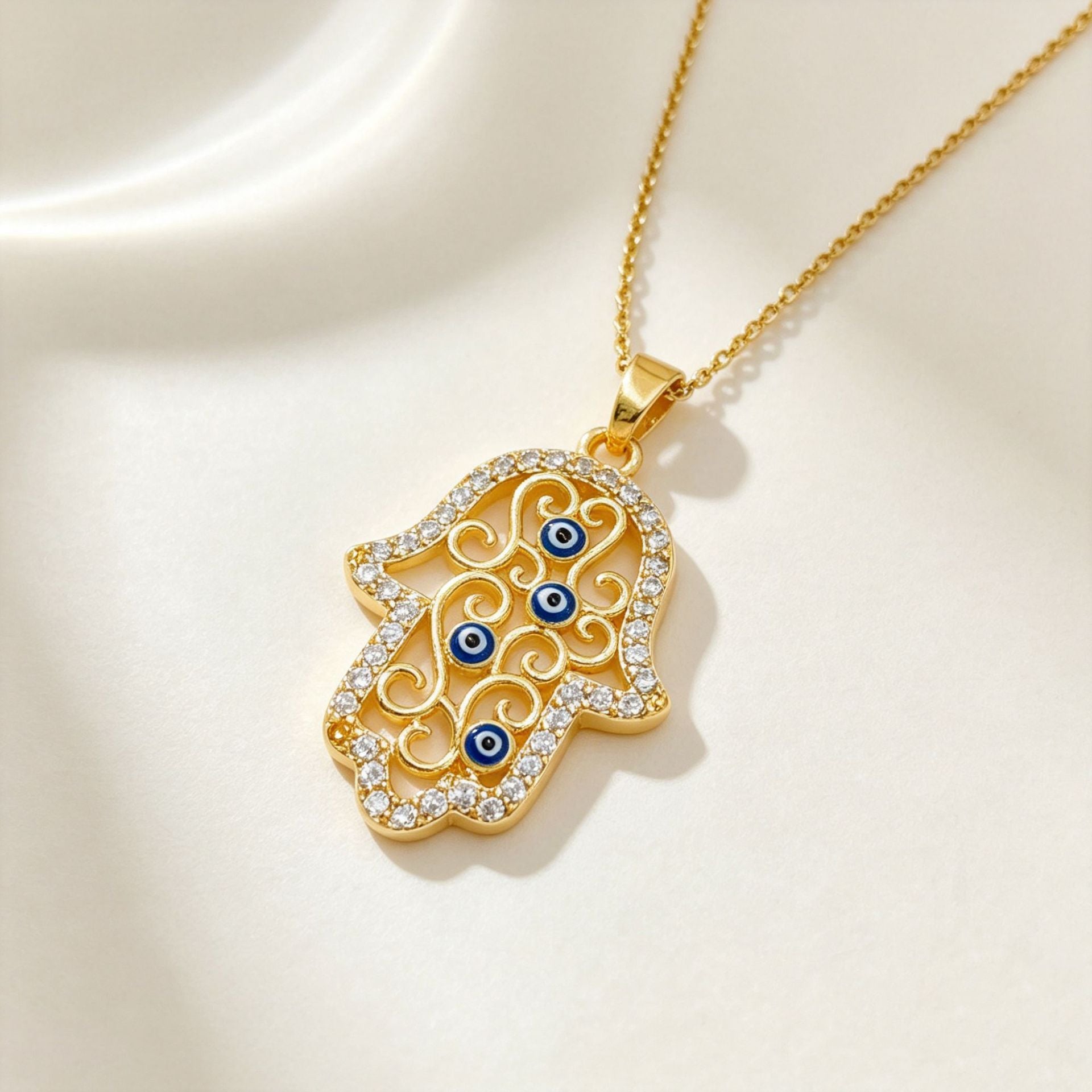 Wholesale Evil Eye Palm Pendant Gold Plated Copper Fashion Jewelry Boutique Gift