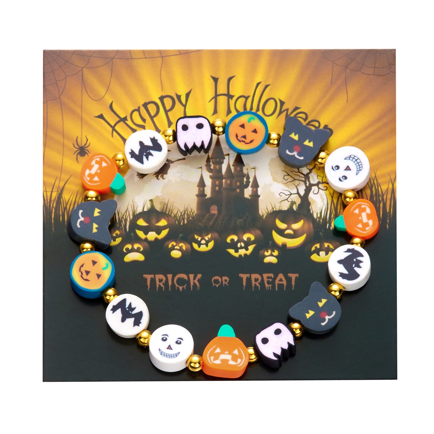Großhandel Halloween Element Armband Weiche Keramik Kürbis Geisterperlen Armbandschmuck Schmuck