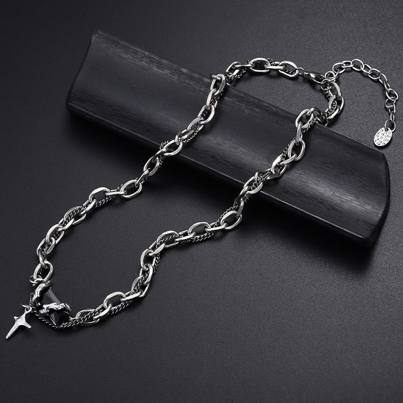 Wholesale Titanium Steel Multi-layer Winding Obsidian Necklace Men's Cross Clavicle Chain ACC-NE-Meihun005