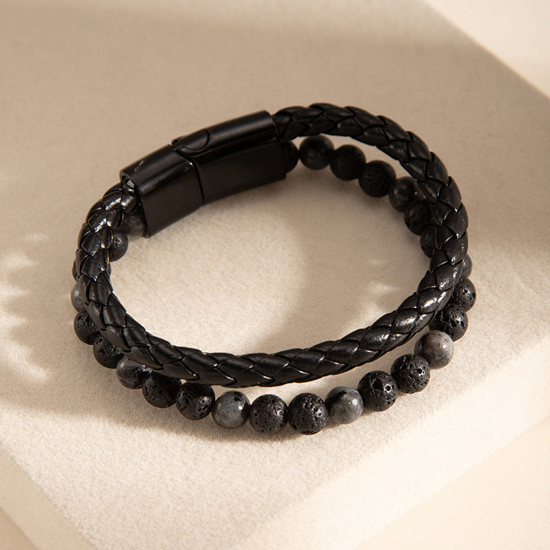 Wholesale Tibetan Style Distressed Volcanic Stone Leather Bracelet Handmade Multi Layer Unisex Rope Bangle Fashion Jewelry Accessory