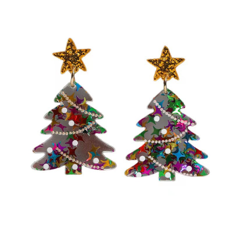 Wholesale Acrylic Star Glitter Christmas Tree Earrings ACC-ES-XuanMo007