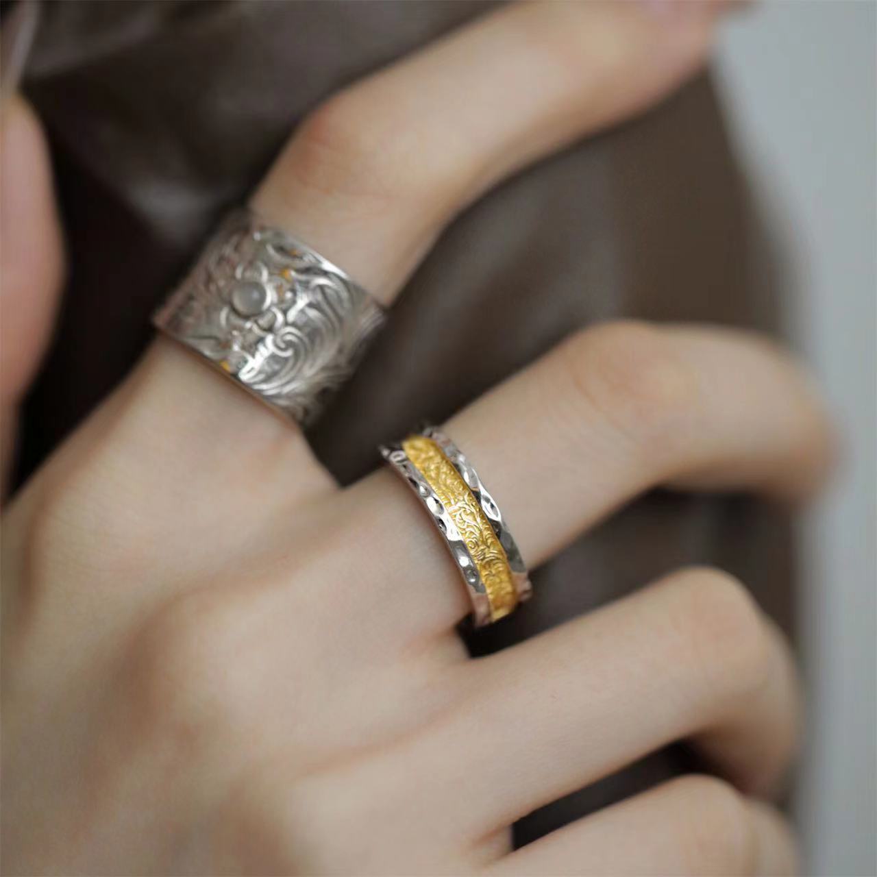 Wholesale Two-Color Gold Color Matching Open Couple Ring