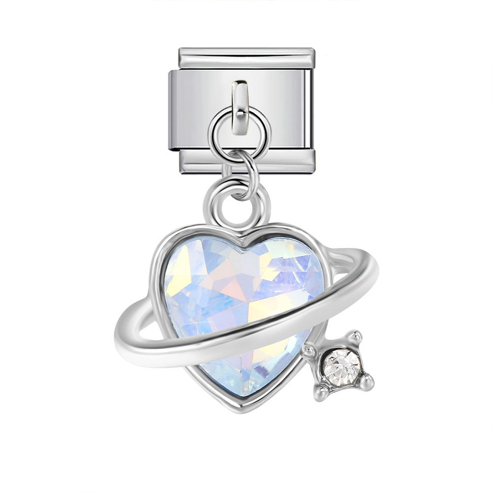 Wholesale Hearts and Love Italian Charms DIY Heart-shaped moon and bowknot pendant Stainless Steel Composable Bracelet