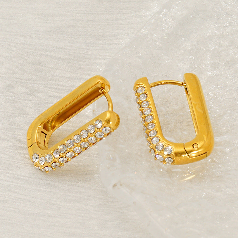 Wholesale Stainless steel  diamond earrings geometric U-shaped retro ear buckle