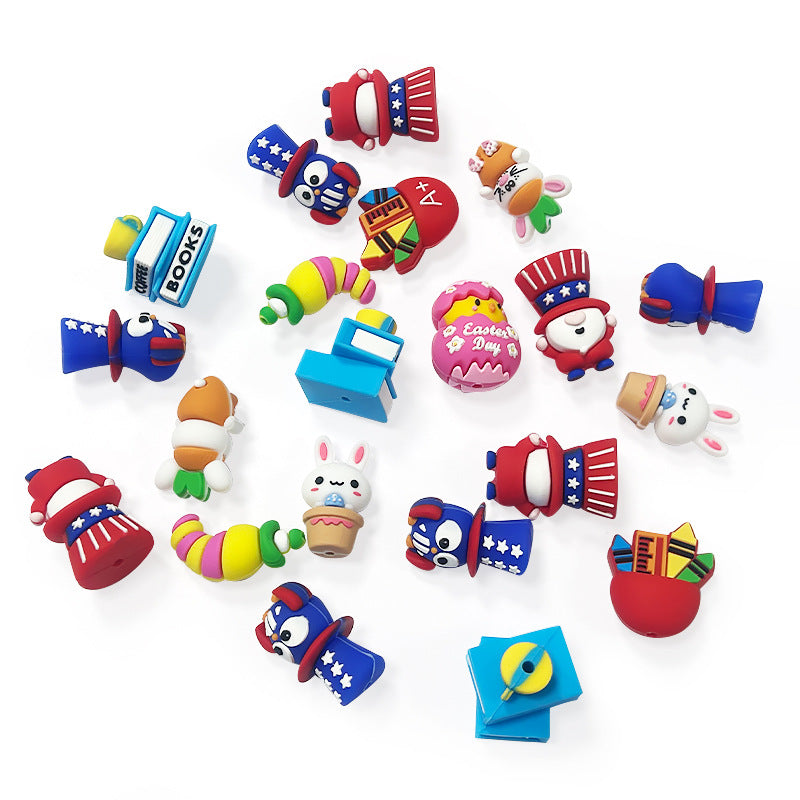 Wholesale Random 10pcs Cartoon PVC Soft Glue Focal Beads DIY Beaded Pen Accessories