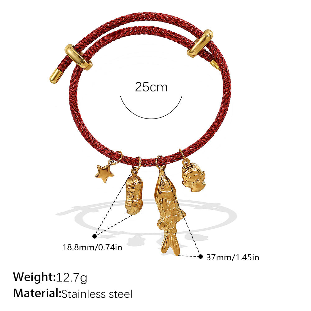 Wholesale Cross-Border European and American Popular Adjustable Rope Multi-Pendant Bracelet DIY Stainless Steel Plated 18K Gold Bracelet Accessible Luxury Model