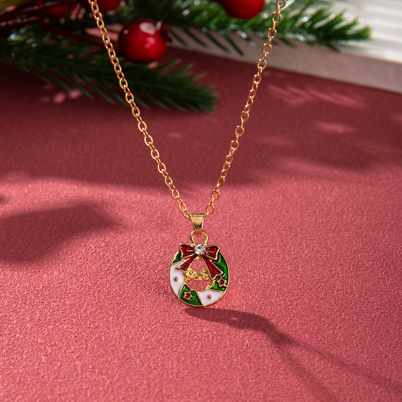 Wholesale Christmas Colored Oil Drop Pendant Christmas Tree Necklaces ACC-NE-Zhey002