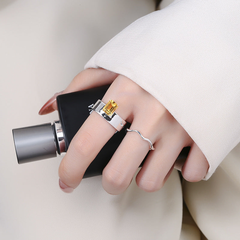 Wholesale S925 sterling silver natural citrine ring