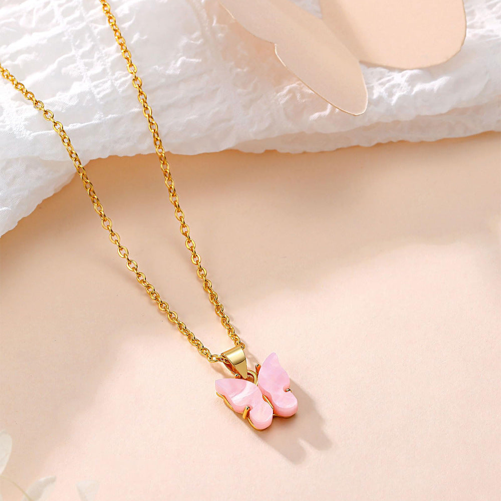 Wholesale  Alloy  Pink Butterfly Necklace