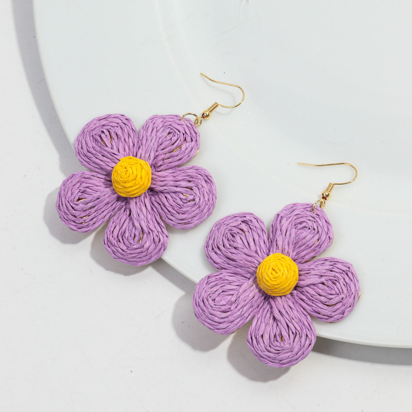 Wholesale Bohemian Handmade Raffia Flower Earrings Summer Seaside Vacation Fashion Accessory