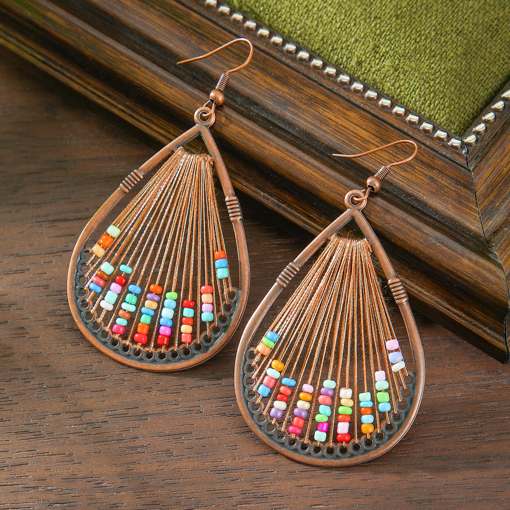 Wholesale Bohemian Retro Hand Woven Earrings Ethnic Style Zinc Alloy Jewelry Accessory for Vacation