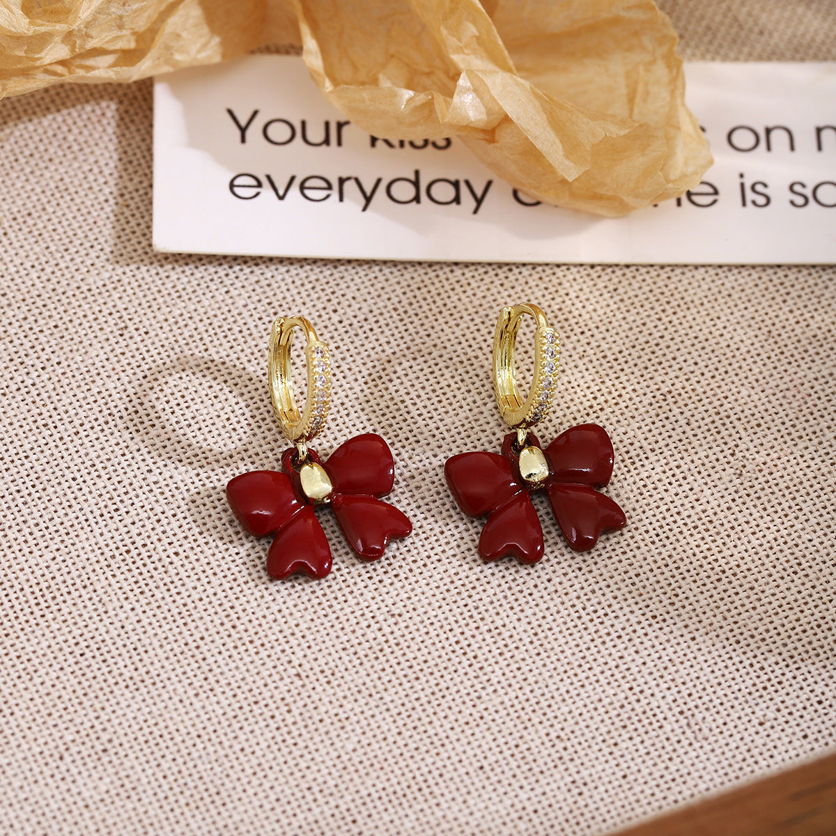 Wholesale Red Diamond Bow Earrings