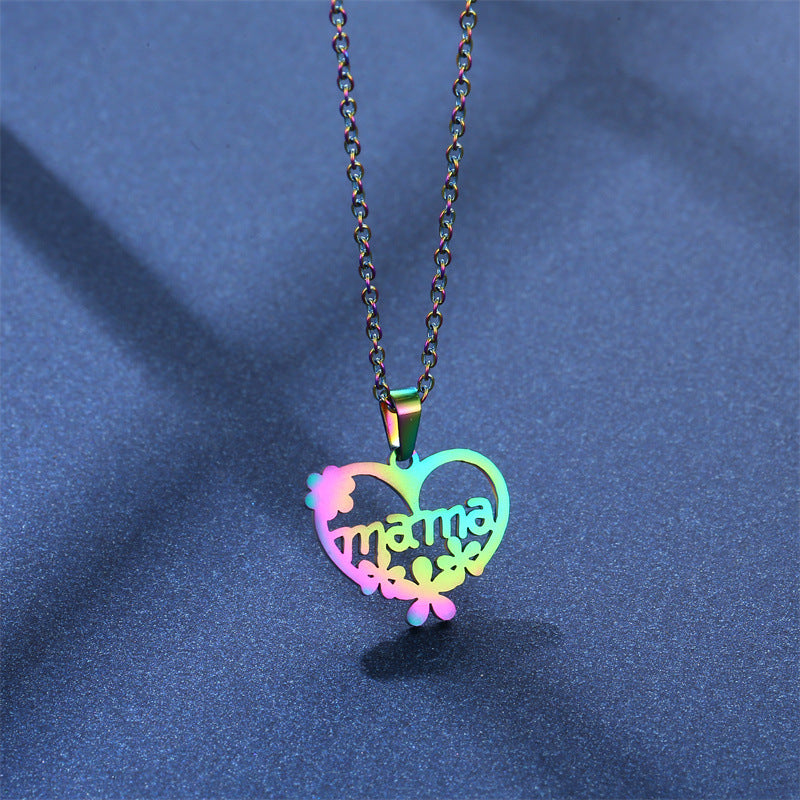 Wholesale Titanium Steel Electroplated Color MAMA Pendant Stainless Steel Earrings Necklace Set Mother's Day ACC-ES-MinM018