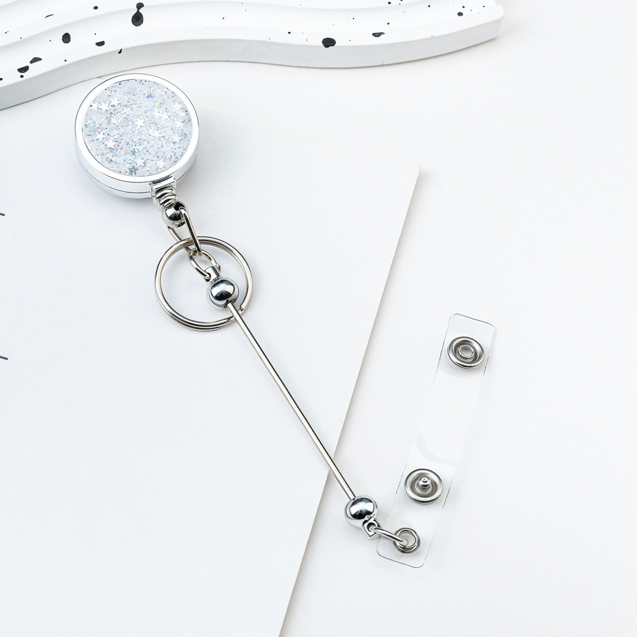 Wholesale DIY Beadable Glitter Sequin Badge Reels Easy-pull Buckle Retractable Plastic Easy-pull Badge Reel Buckle Retractable Buckle