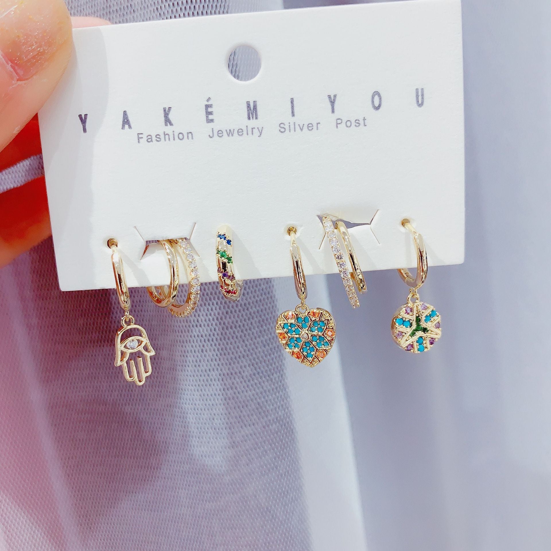 Wholesale Retro color zirconium micro earrings set