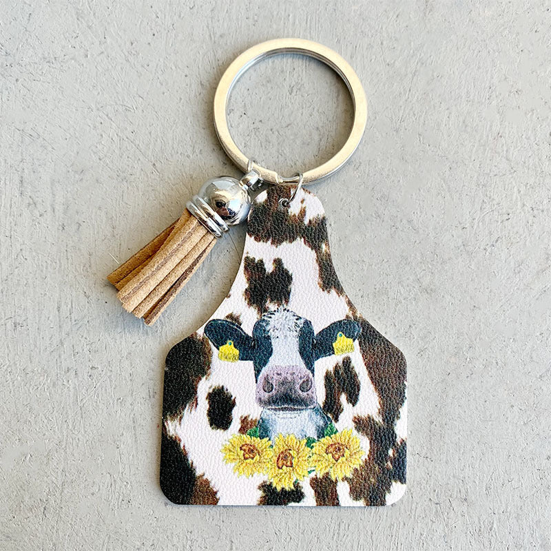 Wholesale 2pcs/pack Western Wind Cross Aztec Cow Leather Keychain ACC-KC-HY017