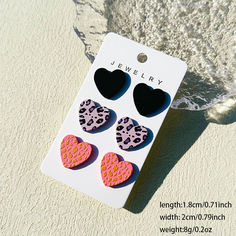 Wholesale  3pcs/set Valentine's Day Denim love paint printing clay texture stud earrings