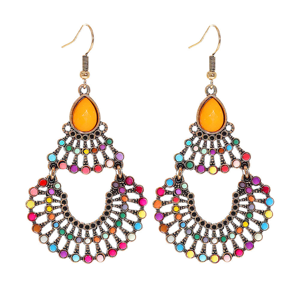 Wholesale Bohemian Fan Earrings Colorful Beads Alloy Jewelry Accessory