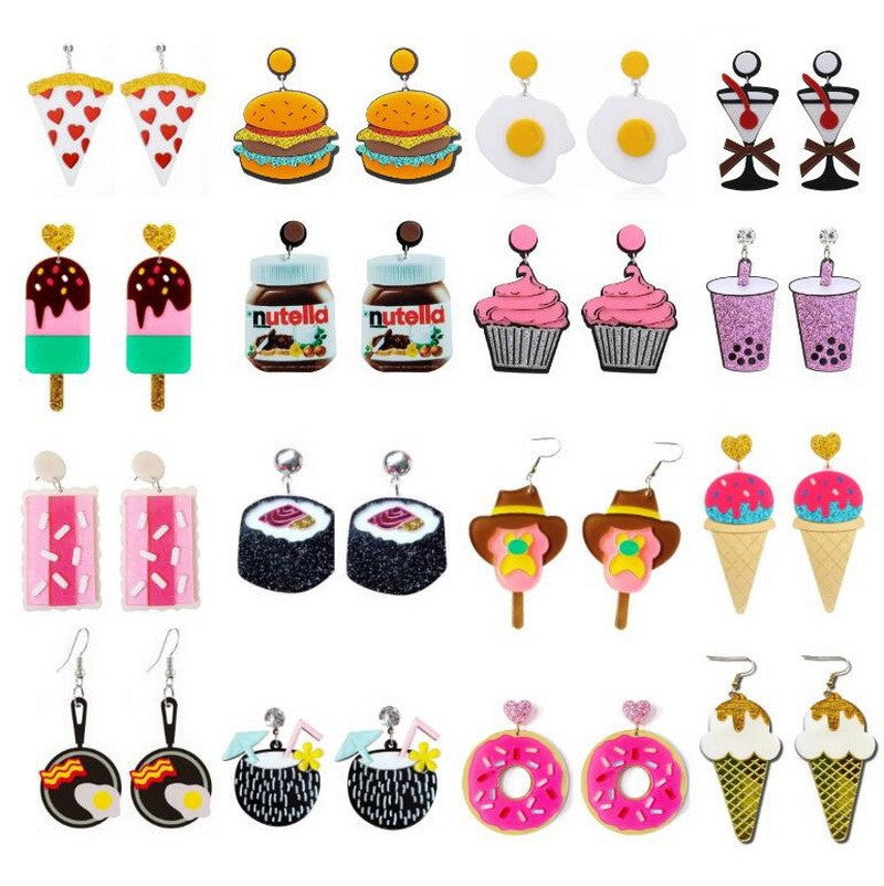 Wholesale Y2K Acrylic Pizza Ice Cream Cake Milk Tea Fried Egg Donut Peanut Butter Sushi Cookie Earrings