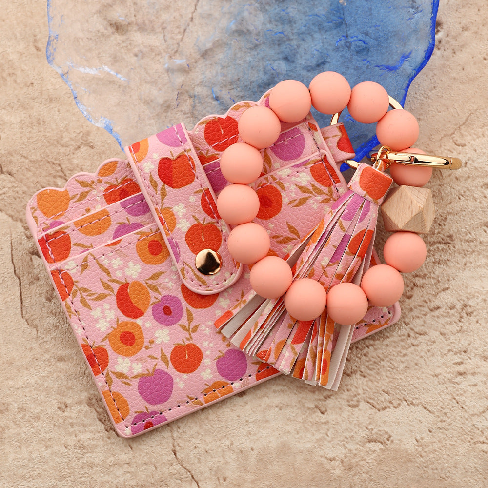 Wholesale  bead  ocean print mushroom leather Wristlet Keychain